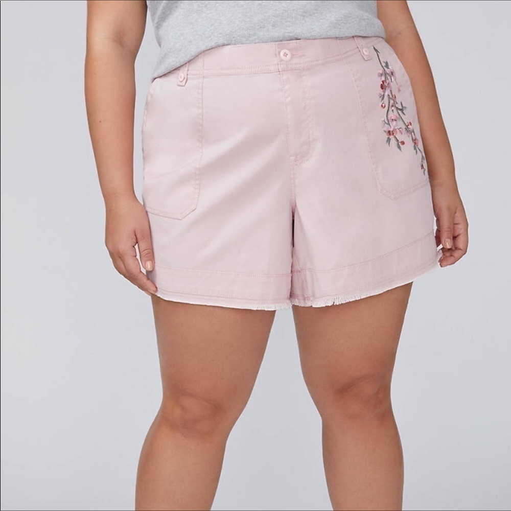 LANE BRYANT Pink Floral Embroidery Shorts Size 24